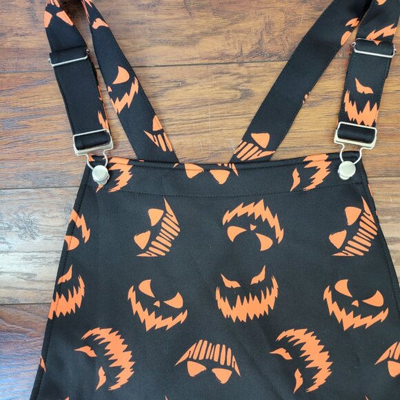 HOT TOPIC Black Orange Jack-O-Lantern Pumpkin Face Scuba Shortalls sz 3 NWT Punk - Picture 4 of 6